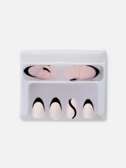 PS… Mandelförmige, Glänzende Kunstnägel Mit Kontrastfarbener Spitze