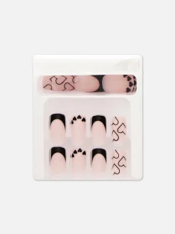 PS… Quadratische, Glänzende Kunstnägel Mit Herzmotiv