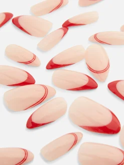 PS… Spitze, Glänzende Kunstnägel Mit Kontrastfarbener Spitze