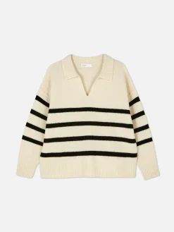 Pullover Mit Polokragen Und Streifen