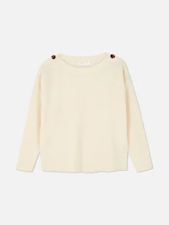 Pullover Mit Schulterknöpfen Und U-Boot-Ausschnitt