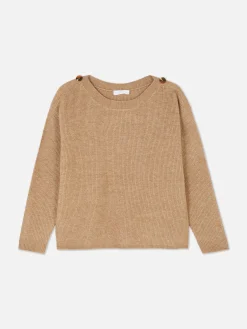 Pullover Mit Schulterknöpfen Und U-Boot-Ausschnitt