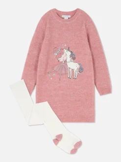 Pulloverkleid Und Strumpfhose Mit Ballerinas-Motiv