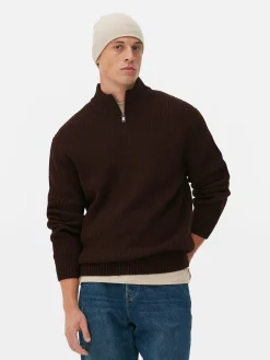 Rippenstrick-Pullover Mit Reißverschluss