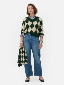 „Rita Ora“ Strickpullover Mit Argylemuster Und V-Ausschnitt