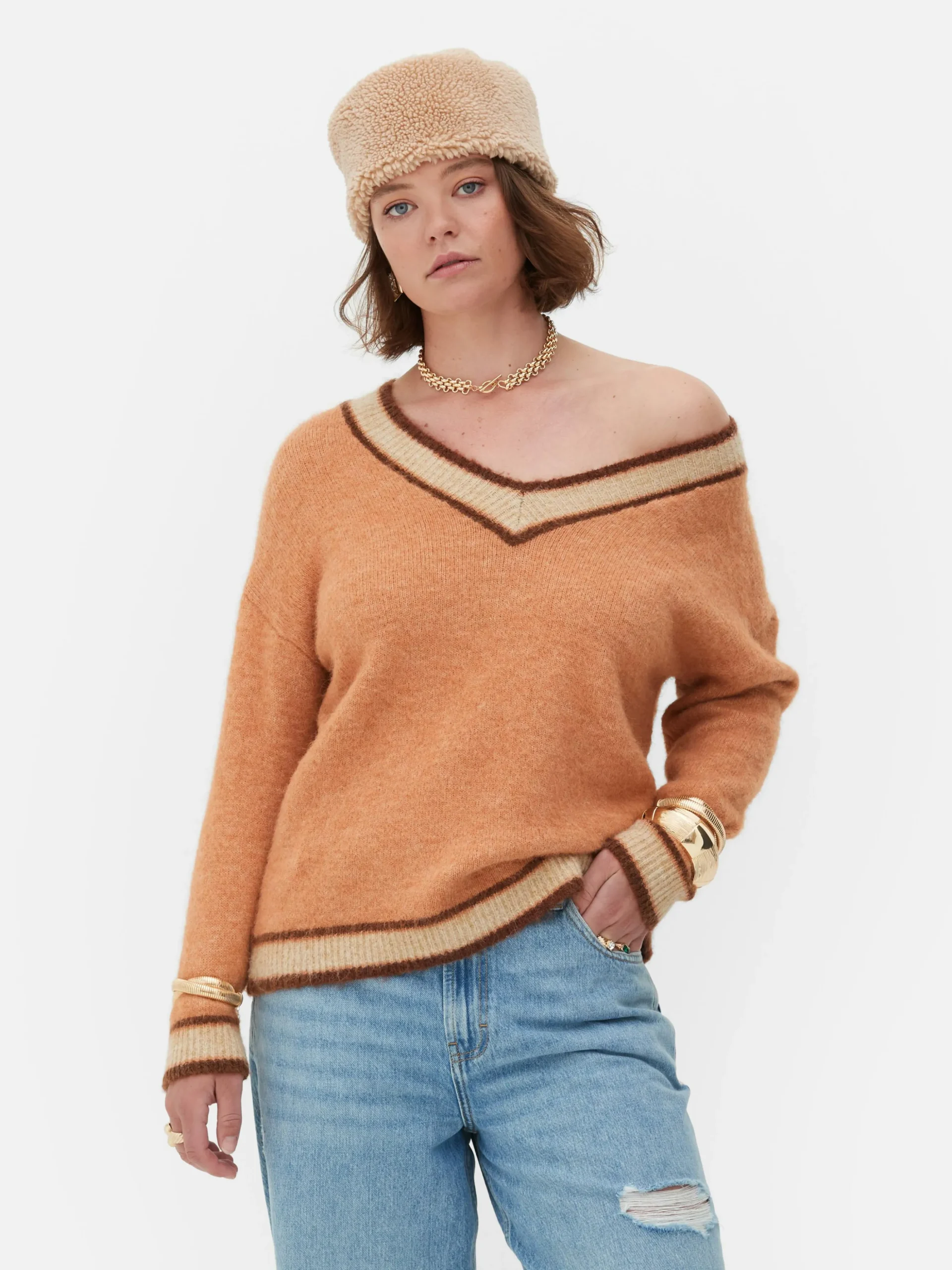 „Rita Ora“ Vintage-Pullover Mit V-Ausschnitt