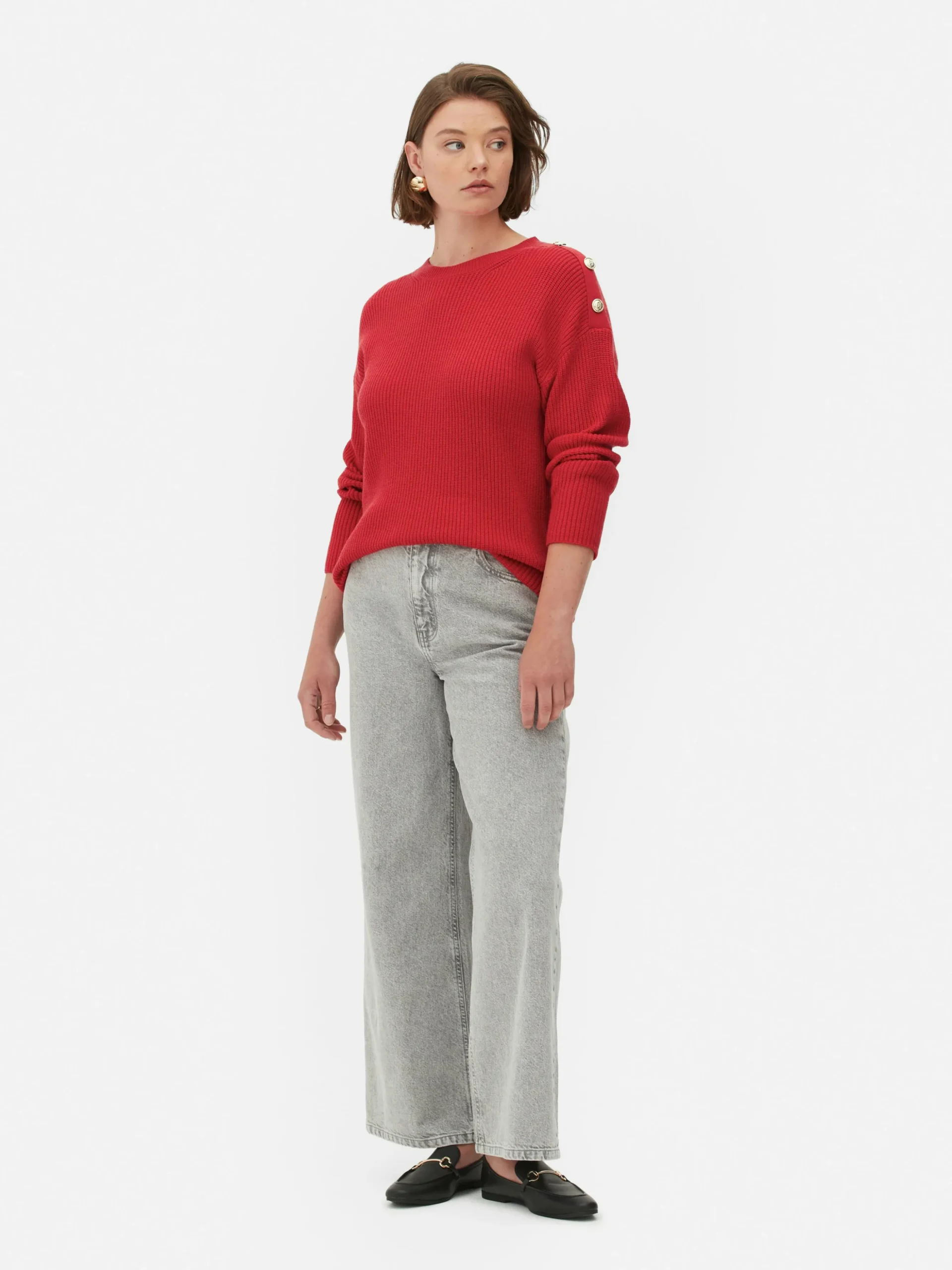 Rundhalspullover Mit Knopfdetail