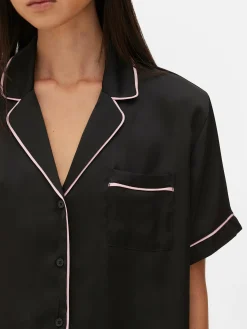 Satin-Schlafanzug Mit Nachthemd Und Shorts