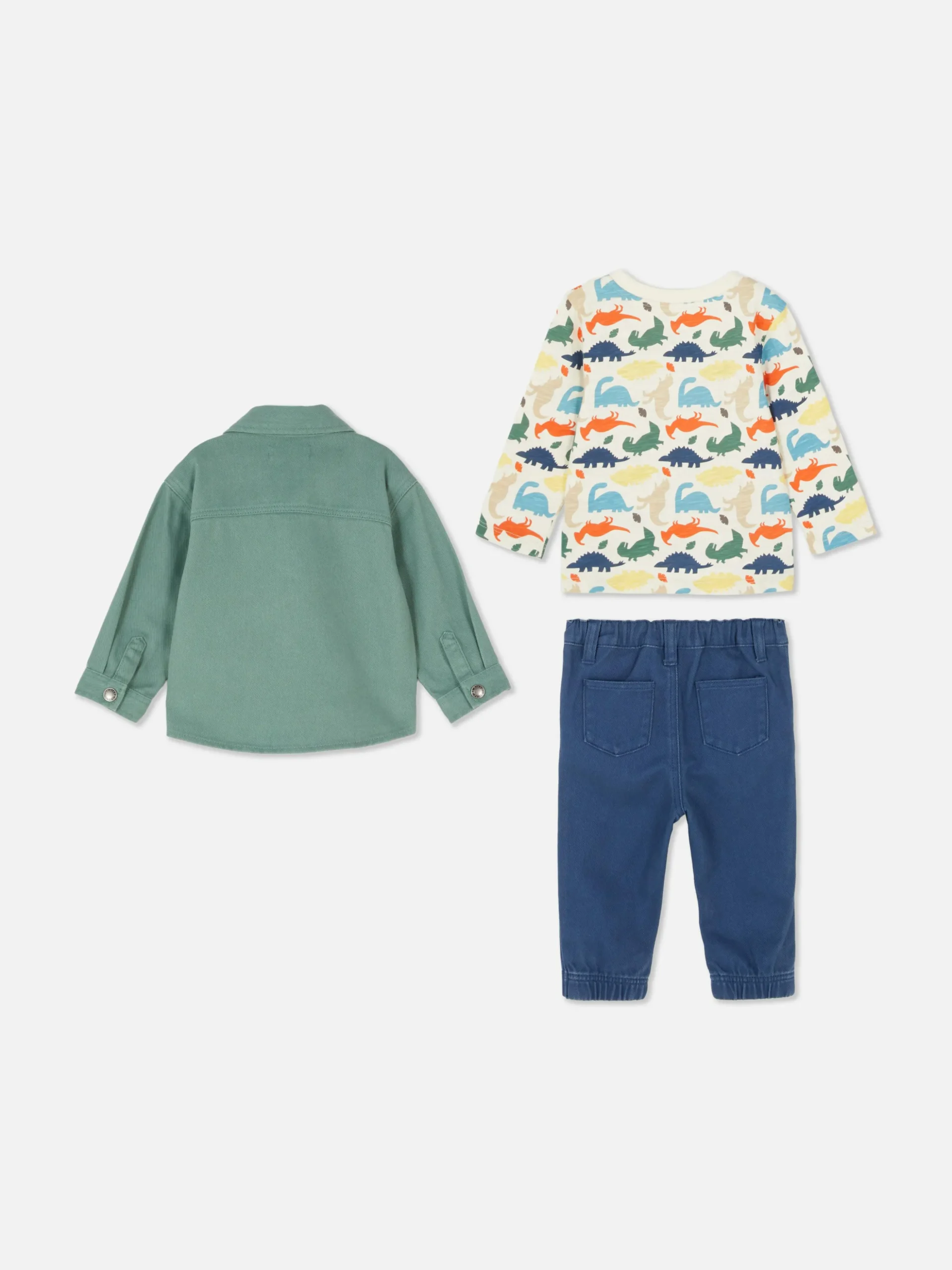Set Aus Dinosaurier-T-Shirt, Chinohose Und Hemdjacke