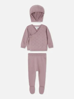 Set Aus Strick-Cardigan, Leggings Und Kappe