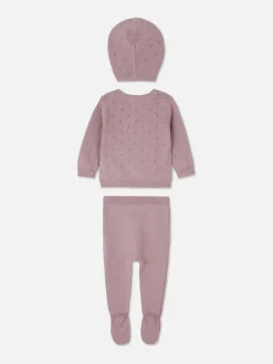 Set Aus Strick-Cardigan, Leggings Und Kappe