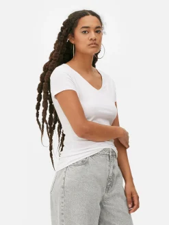 Stretch-T-Shirt Mit V-Ausschnitt