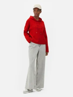 Strick-Hoodie Mit Slogan