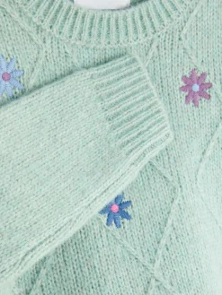 Strickpullover Mit Blumenstickerei