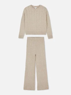 Strickpullover Mit Zopfmuster Und Leggings Im Set