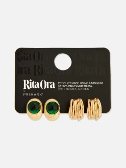 Strukturierte „Rita Ora“ Creolen, 2er-Pack