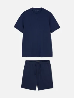 Strukturierter Schlafanzug Mit Shorts Und T-Shirt