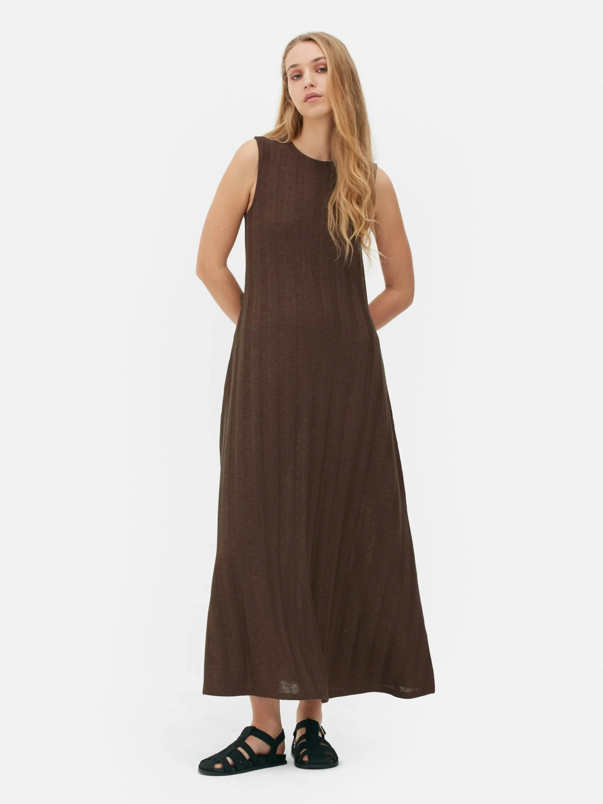 Strukturiertes, ärmelloses Maxikleid Mit Streifen