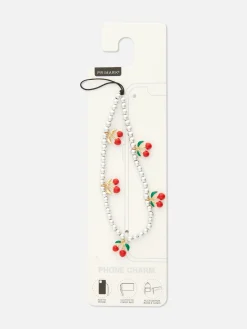 Telefonanhänger Mit Perlen In Kirschform Besetzt