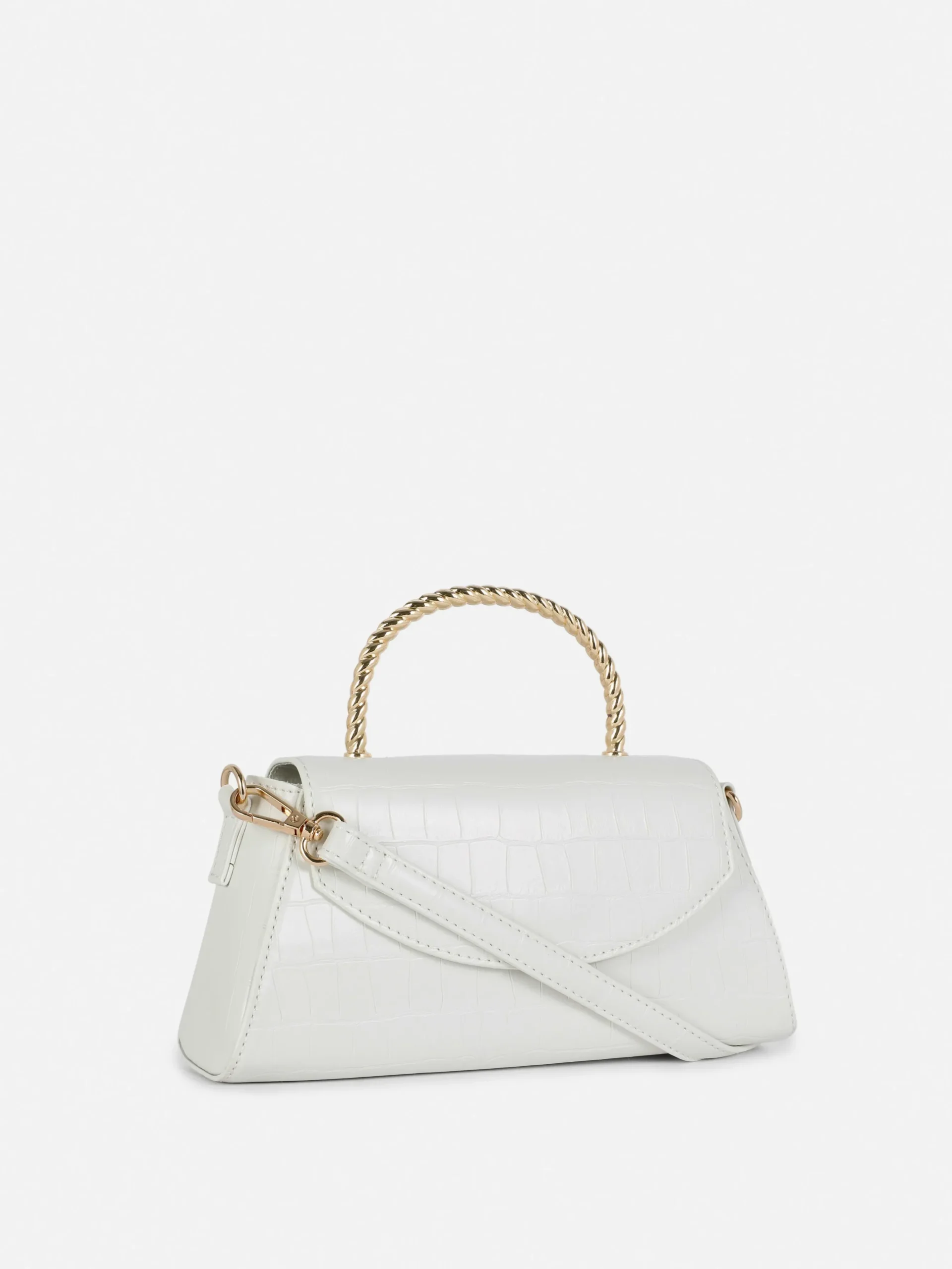 Umhängetasche In Kroko-Optik Mit Metallgriff