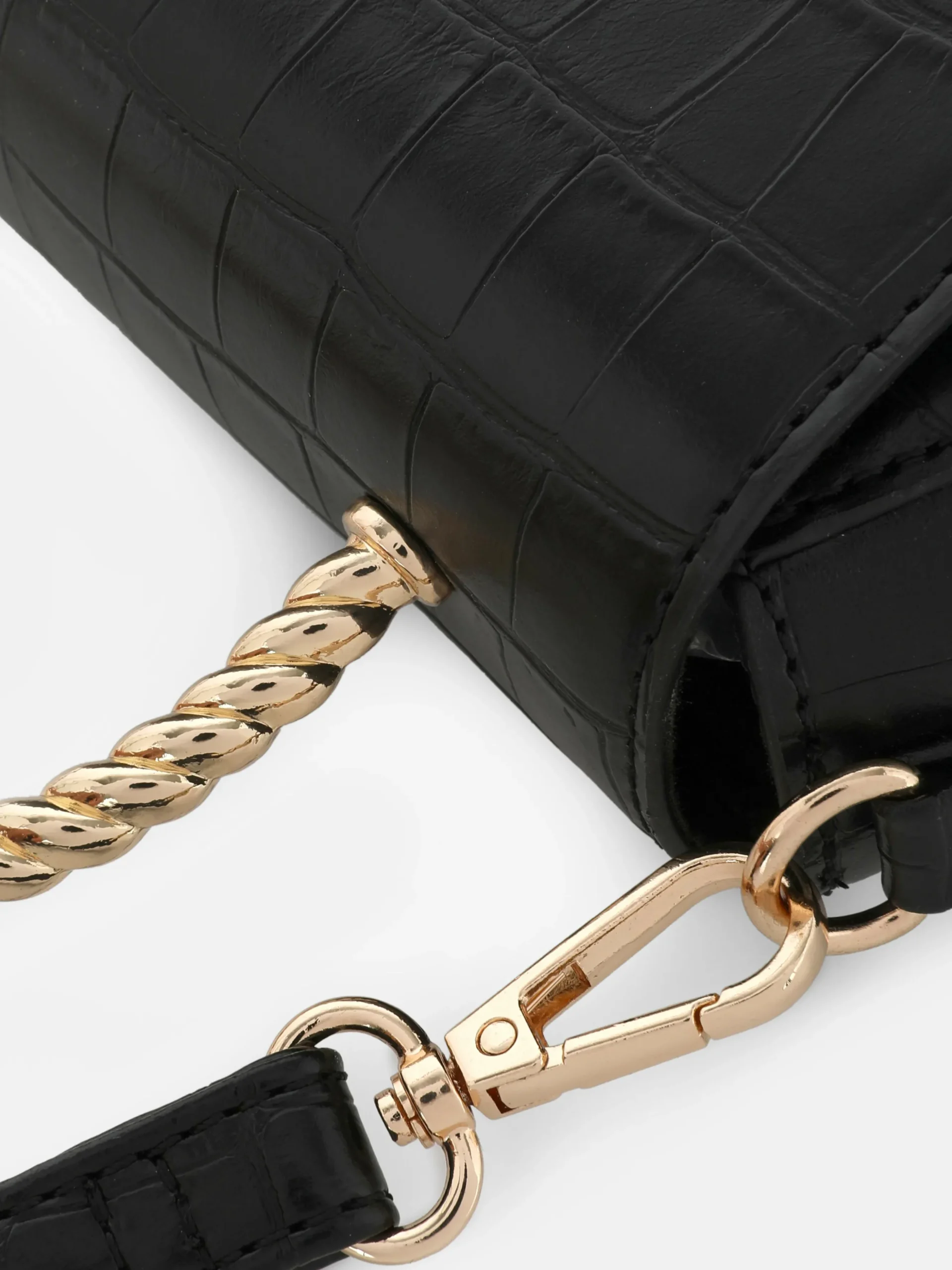 Umhängetasche In Kroko-Optik Mit Metallgriff