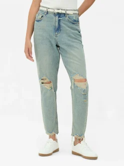 Zerrissene Mom-Jeans Aus Denim